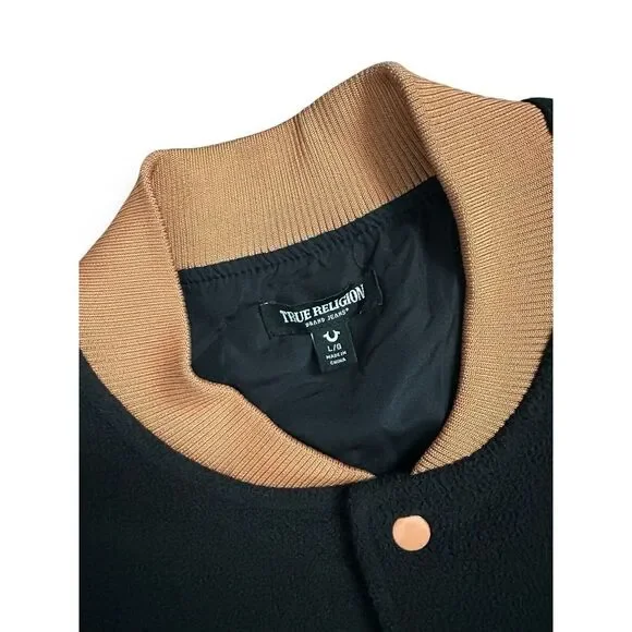 True Religion‎ Fleece Bomber Utility Jacket Mens Size L Jet Black $199